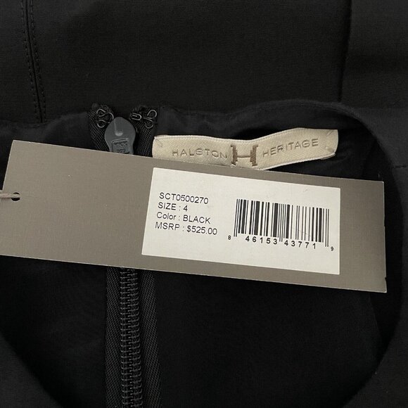 Halston Heritage Racerback w/ Leather Detail Peplum at Hip Dress Black US 4 - Picture 12 of 12